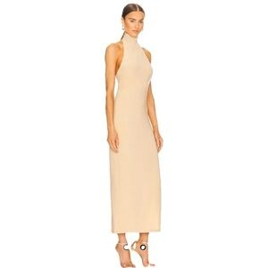 NORMA KAMALI Halter Turtle Side Slit Gown‎ XS Blonde Yellow Cream Party Wedding